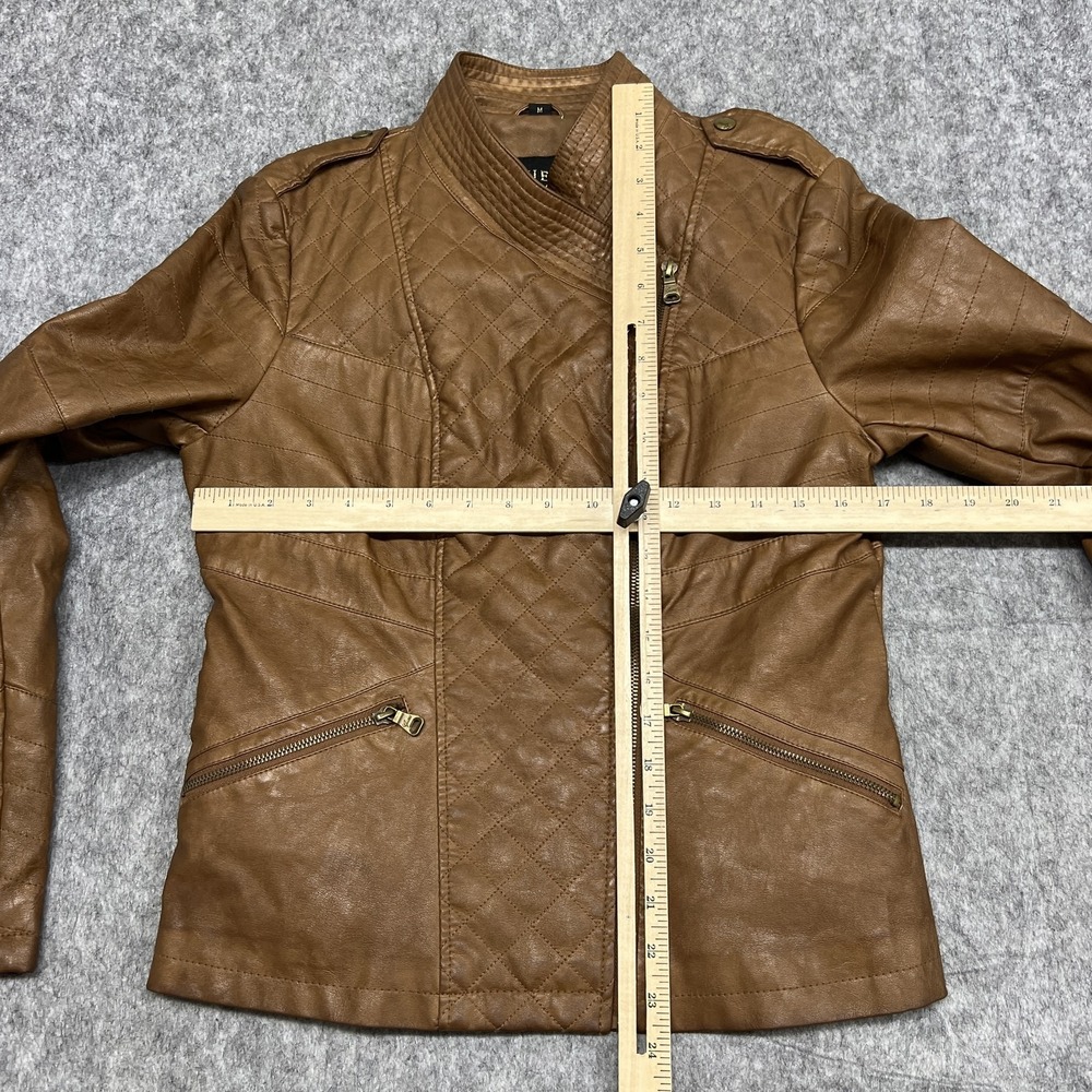 Guess Jacket Womens Medium Quilted Faux Leather Biker Moto Asymmetrical Zip - Picture 13 of 16